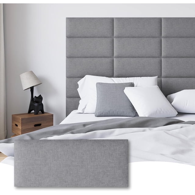 Cabecero tapizado de pared para colgar y pegar, tamaño Queen, 9 paneles de cabecero de tela copetudo montado en la pared, paneles de pared interiores para recámara, gris