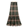thumbnail image 4 of Women’s Long Plaid Skirt Elastic Waist Tiered Maxi Skirt Lightweight Soft Fabric Casual Style for Daily Wear Dark Green 2XL, 4 of 6