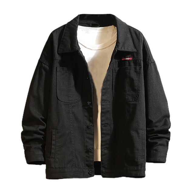 LOVZFMLL Jackets for Men's Denim Jacket Multi-pocket Lapel Metal Button Jacket