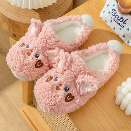 

CoCopeanut House Slipper Fluffy Womens Winter Kawaii Cartoon Bunny Bear Plush Contton Anti Skid Indoor Funny Cute Female Fuzzy Shoes Flat