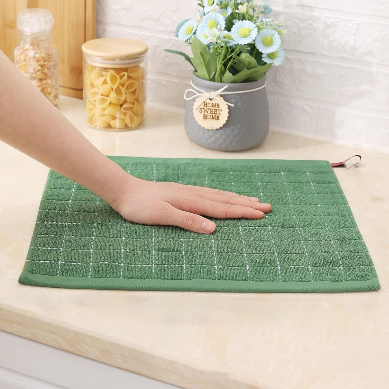 5 Pcs Kitchen Dish Cloths Dish Rags Cleaning Towels Cotton Terry Kitchen Dish Cloths, Ultra Soft and Absorbent Dish Towels for Kitchen, Perfect for Drying and Washing Dishes, 12x12 Inch, Green