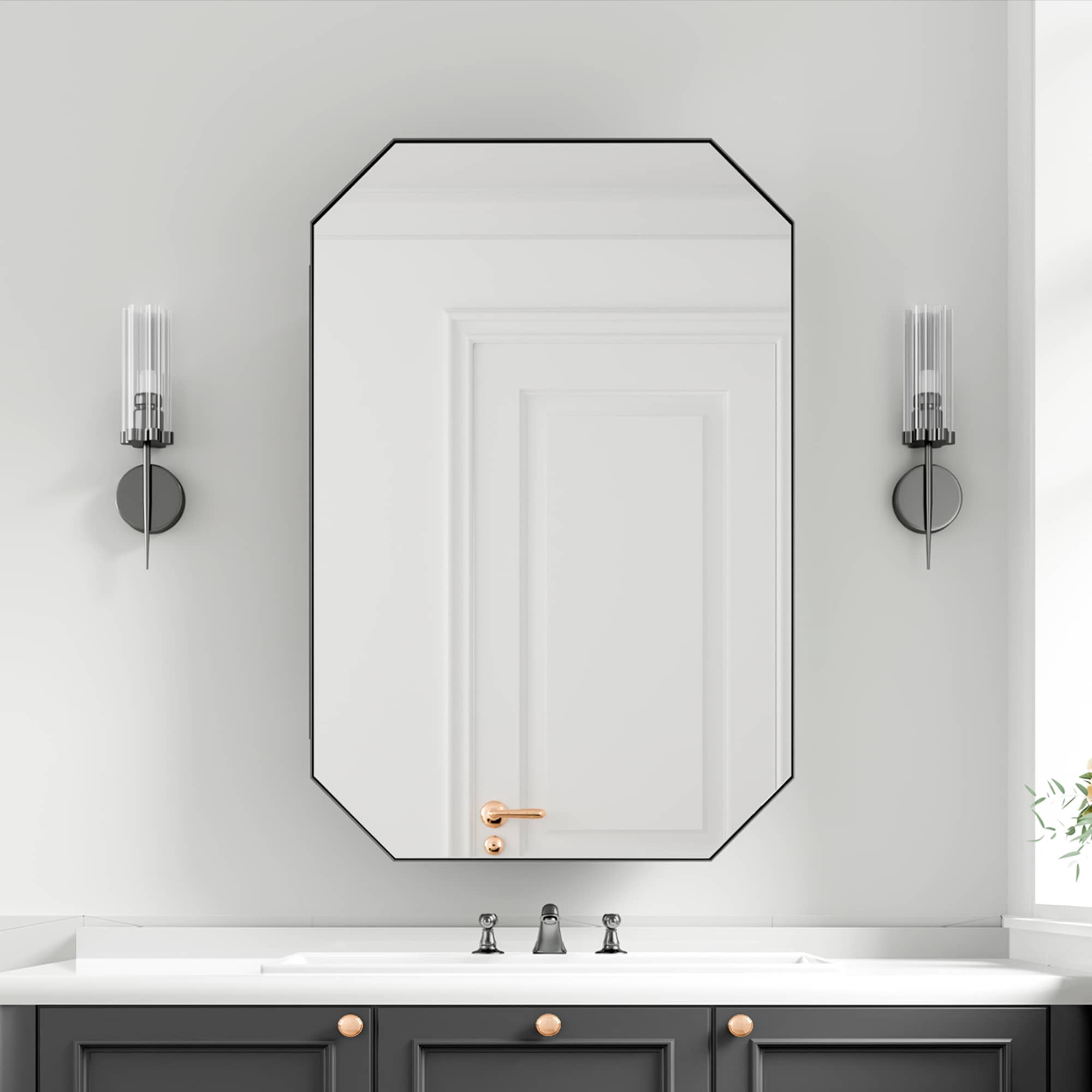 MAYEERTY 36"x24" Iron Octagonal Medicine Cabinet with Mirror for Bathroom , Black