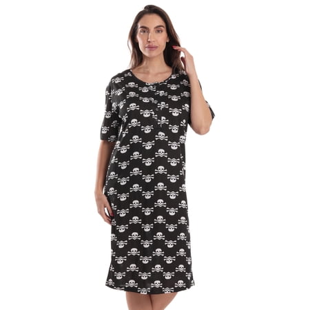 Just Love Short Sleeve Nightgown Sleep Dress for Women 4360-10018-GRY-1X (Black - Skull Crossbones 3X)