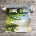 thumbnail image 3 of Ambesonne Nature Quilted Bedspread Set 3 Pcs, Fishing Pier by River, Queen Size, Green Blue White, 3 of 3