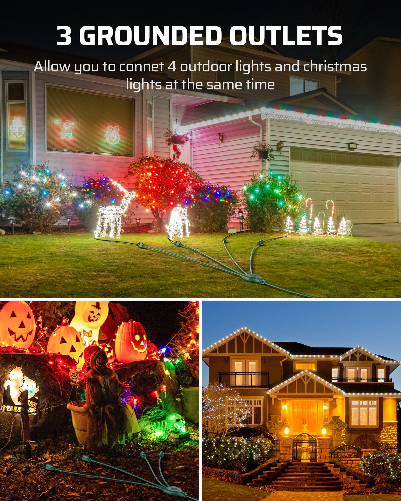 DEWENWILS 46 FT (22'+6'+6'+6'+6') Outdoor Extension Cord for Christmas Lights with 4 Outlets