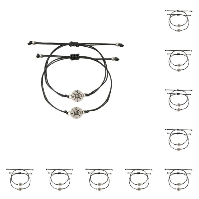 Jumpingount 2 Pieces Couple Bracelets with Jewelry Adjustable Set Charm Simple Chain Hand-made Length Hand Rope Wrist Wear Teenagers Negro 10piezas