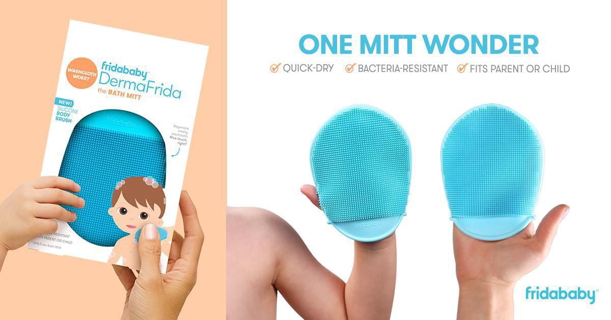 Frida Baby - DermaFrida The Bath Mitt - Gant de bain antibactérien en silicone pour bébé et tout-petit, brosse de bain pour le corps, brosse de bain en silicone à séchage rapide pour tout-petit, rempl