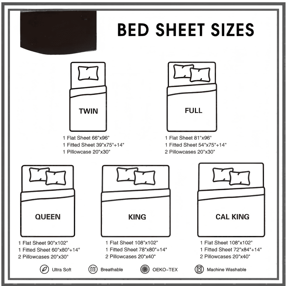 4-Piece Set Bed Sheets, Bedding with Fitted Sheet, Flat Sheet & Pillowcases
