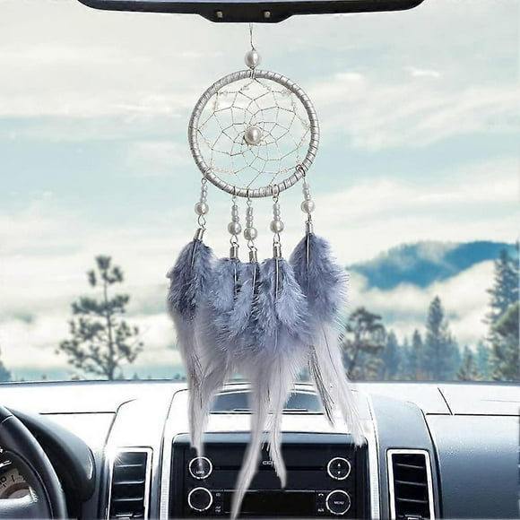 Small Dream Catcher Handmade Grids Feather Dream Catcher Car Interior Rearview Mirror Hanging Ornament Boho Window Hanging Decorations Crafts Gift