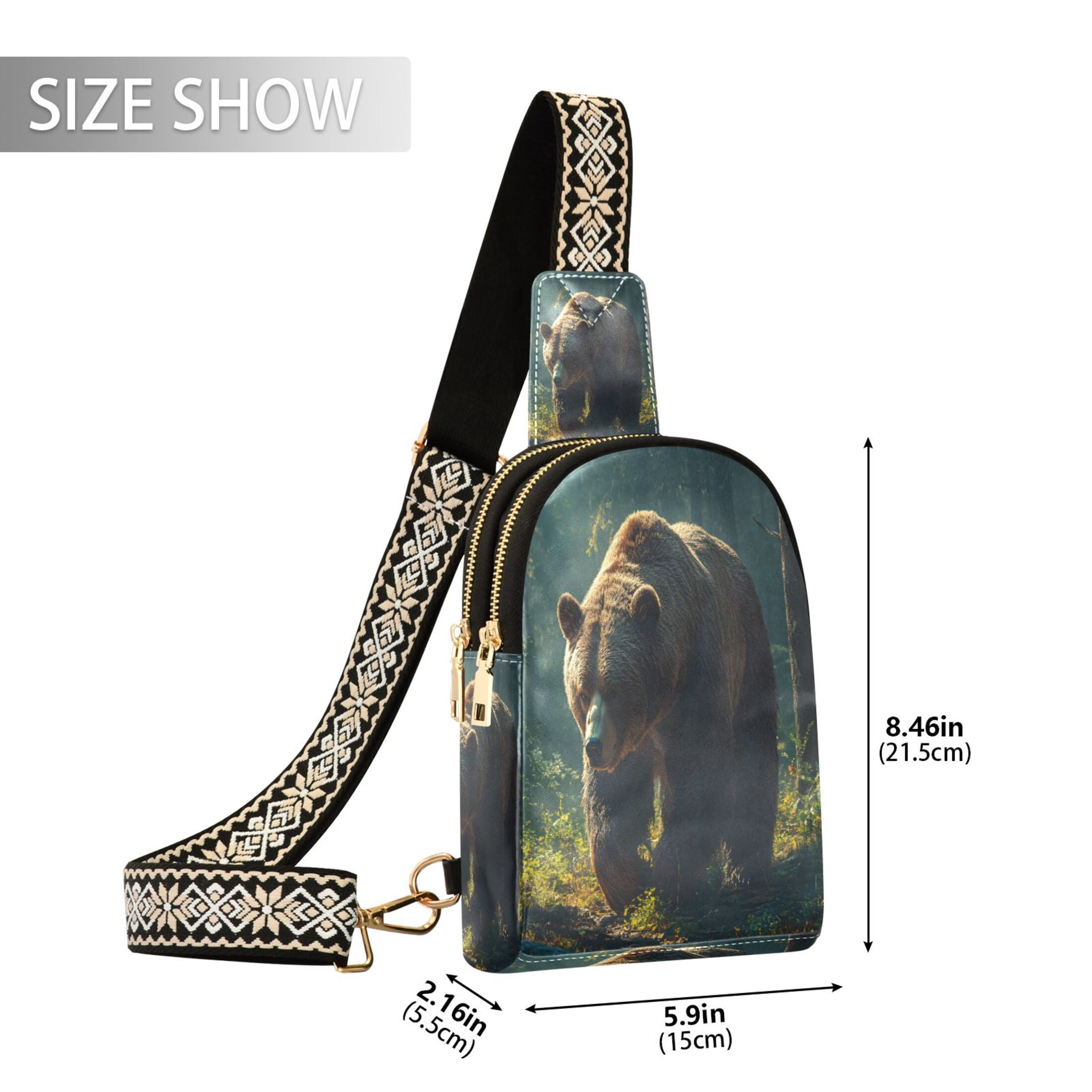 joogoo Bear in Forest Sling Backpack Crossbody Shoulder Bags Waist Packs Chest Bag