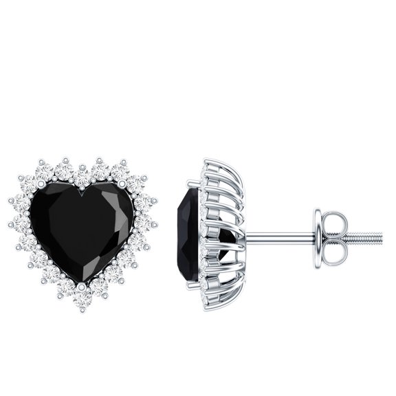 Rosec Jewels Certified Lab Grown Black and White Diamond Heart Stud Earrings with Halo - 4.8 Ct - AAAA Quality - with Jewelry Box, 925 Sterling Silver