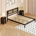thumbnail image 2 of 3-Pieces Bedroom Sets, Queen Size Platform Bed Frame with Rattan Headboard & 2 Nightstands with 3 Rattan Drawers, 800LBS Weight Capacity, Black, 2 of 9
