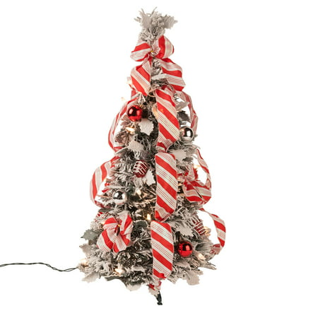 HOLIDAY PEAK 2' Snow Frosted Candy Cane Pull Up Christmas Tree by Holiday Peak, Pre-Lit and Fully