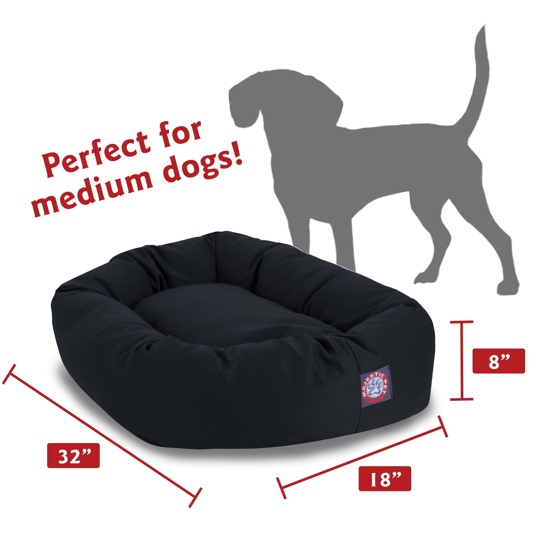 Majestic Pet Poly/Cotton Bagel Pet Bed for Dogs, Calming Dog Bed Washable, Medium, Black
