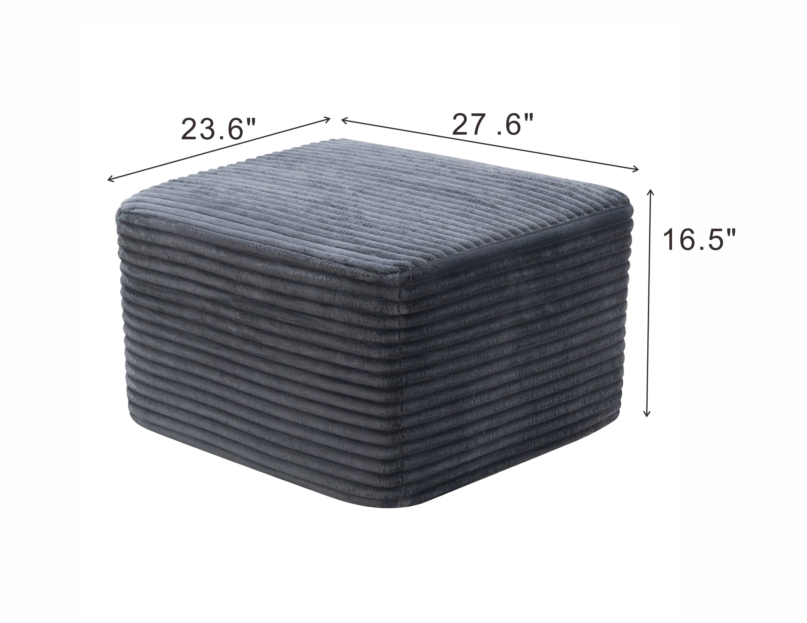 27.6" Corduroy Square Upholstered Ottoman, Soft Padded Foot Stool for Living Room Bedroom Decor