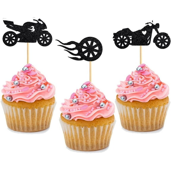 12pcs Motorcycle Cupcake Toppers for Motorcycle Themed Party Man’s or Boy’s Birthday Party Wedding Baby Shower Anniversary Party Cake Dessert Decorations Supplies Picks