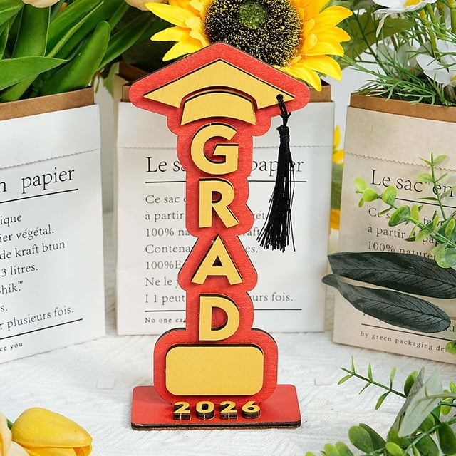 Adorno decorativo de madera para mesa de graduación 2026 | Estantería y expositor de fotos | Regalo de madera natural para graduados y estudiantes