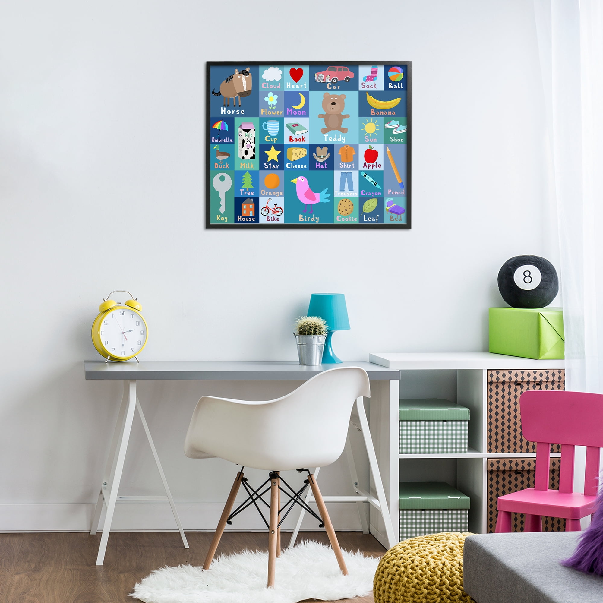 Stupell Industries Blue First Words Black Framed Giclee Art, design by Carla Daly
