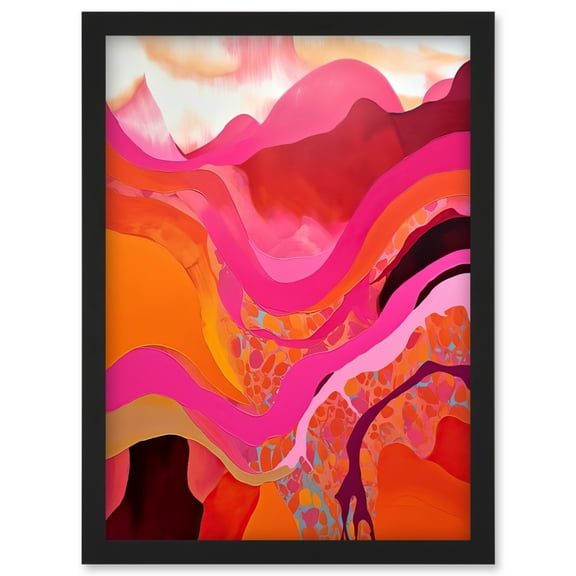 The Pink Mountains Abstract Oil Painting Bright Vibrant Pink Orange Alps Landscape Artwork Framed Wall Art Print A4