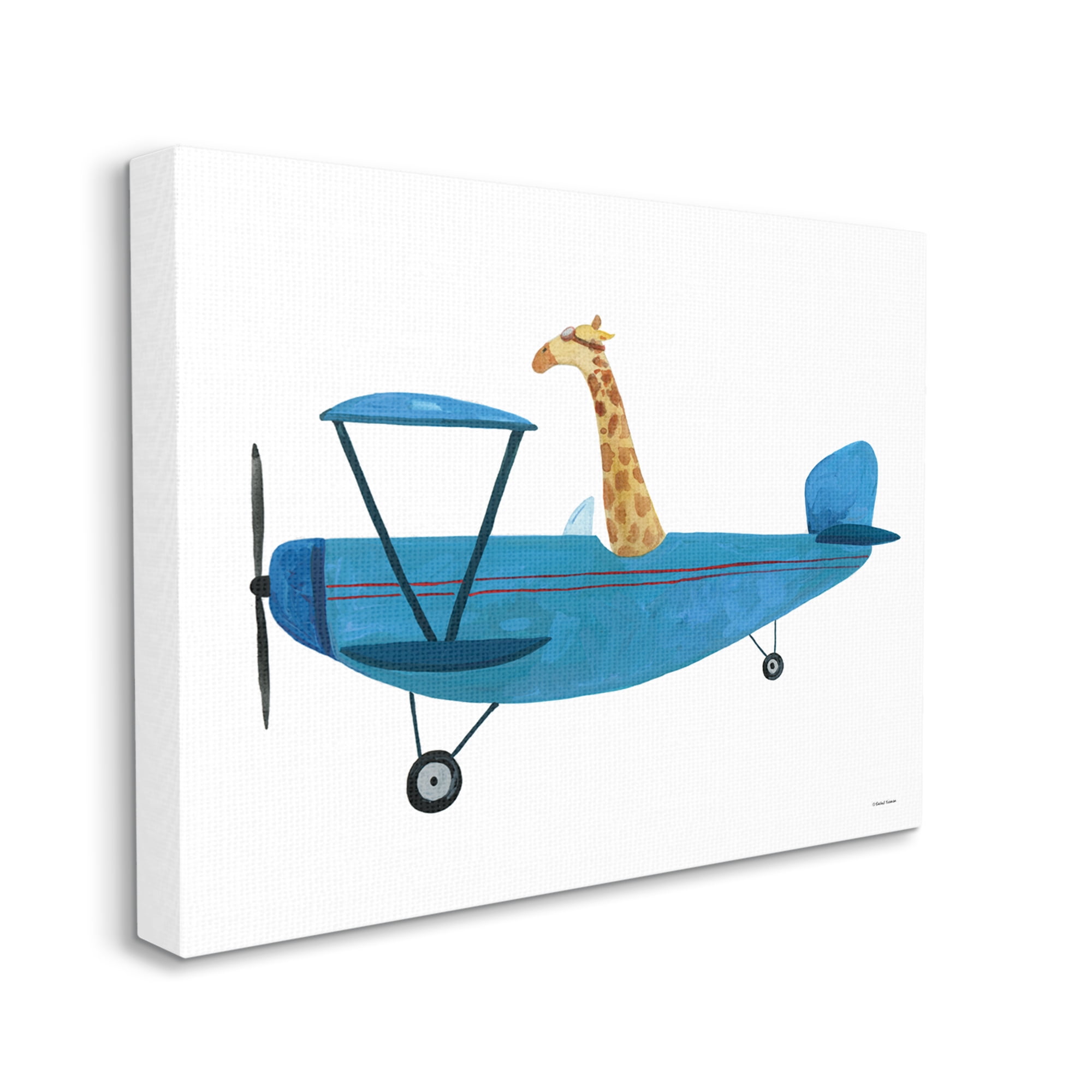 Stupell Industries Giraffe Pilot in Airplane Transportation Painting Gallery Wrapped Canvas Print Wall Art, 30 x 24