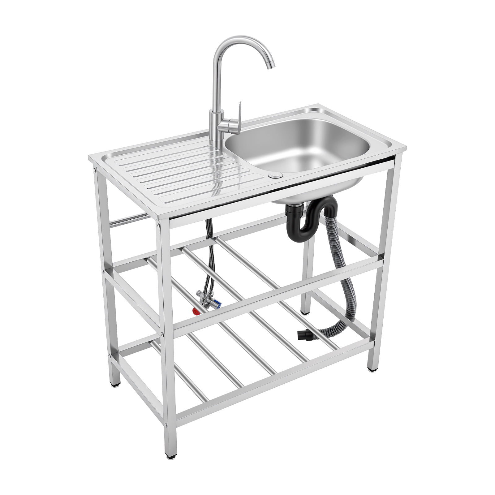 Vintoro Stainless Steel Sink with Faucet and Filter, Freestanding Outdoor Kitchen Utility Sink, 75*40*78cm