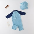 thumbnail image 5 of Boys Rash Guard Children's Crab Prints Swimsuit Long Sleeve Color Matching One Piece Swimsuit with Hat Baby Boy Swim Trunks Sky Blue 4 Years-5 Years, 5 of 7