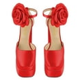 thumbnail image 4 of YDN Women Gorgeous Flower Buckled Strap Pumps Square Toe Platform Block High Heel Sandals Daily Wedding Evening Shoes Size 7 Red, 4 of 4