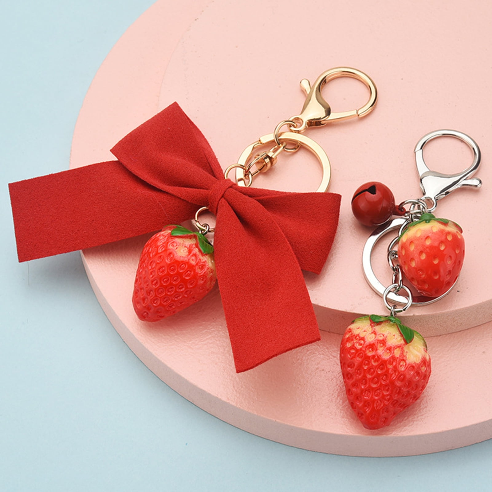 Alloy Exquisite Stylish Key Pendant Hanging Ornament for Car Backpack Handbag Wallet Birthday Gift Strawberry Keychain 