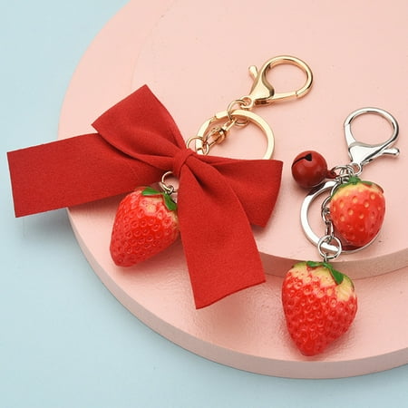 

Tuohaichuan Cartoon Strawberry Simulation with Bow-Knot Design Gifts Bag Pendant Key Holder