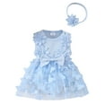 thumbnail image 2 of ZHOGXU Kids Girls Romper Dress Sleeveless Round Neck Solid Color Ribbed Bowknot Comfortable Fashion Bodysuits Headband For Daily Wear,Blue,1-3 Months, 2 of 8