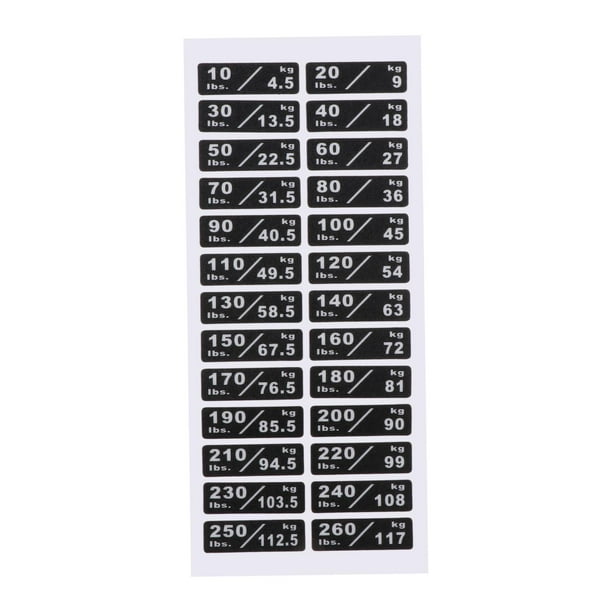 Etiquetas de pila de pesas, pegatinas de peso de 10-260 libras/4,5-117 kg, etiquetas de peso de clasificación autoadhesivas para entrenadores de