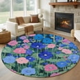 thumbnail image 3 of Pink Blue Floral Round Area&nbsp;Rug 5ft Spring Flower Green Leaf Colorful Oil Painting Texture Non-Slip&nbsp;Washable Circle Rugs Soft Felt Indoor Floor Mat for Bedroom Kitchen Living Room Bathroom, 3 of 9
