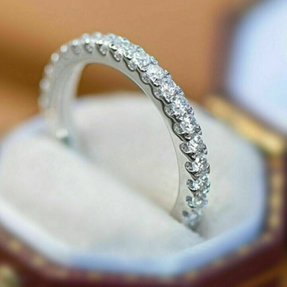 Eternity Band Silver Ring 2CT Round Cut Lab Created VVS1/D Diamond Solitaire Ring Women's 14K White Gold Plated 925 Silver