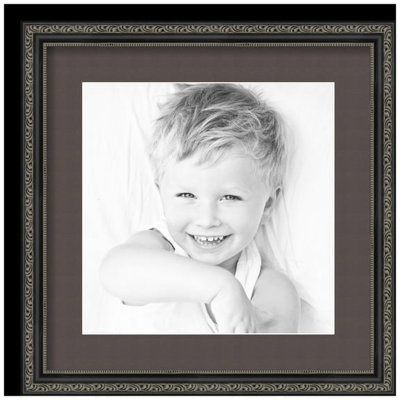 ArtToFrames 16x16" Matted Picture Frame with 12x12" Single Mat Photo Opening Framed in 1.25" Antique Black and 2" Chestnut Mat (FWM-5106-16x16)