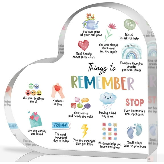 Mental Health Gifts, Things to Remember Mental Health Decor, Therapy Office Decor, Mindfulness Decor for Therapy Office Acrylic Heart Gifts, School Counselor Sign, Psychology Therapy Gift