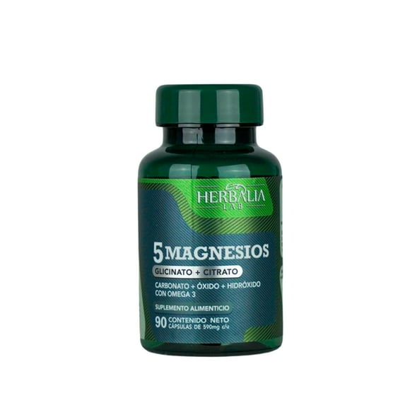 Herbalia Lab | 5 Magnesios , Complejo de Bisglicinato, Carbonato, Citrato, Hidróxido y Óxido, Salud Óptima - 90 Cápsulas