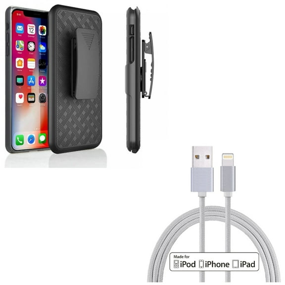 Case Belt Clip w MFi USB Cable for iPhone XR - Holster Swivel Cover Kickstand Armor, 10ft Certified Charger Cord Power Wire Compatible With iPhone XR