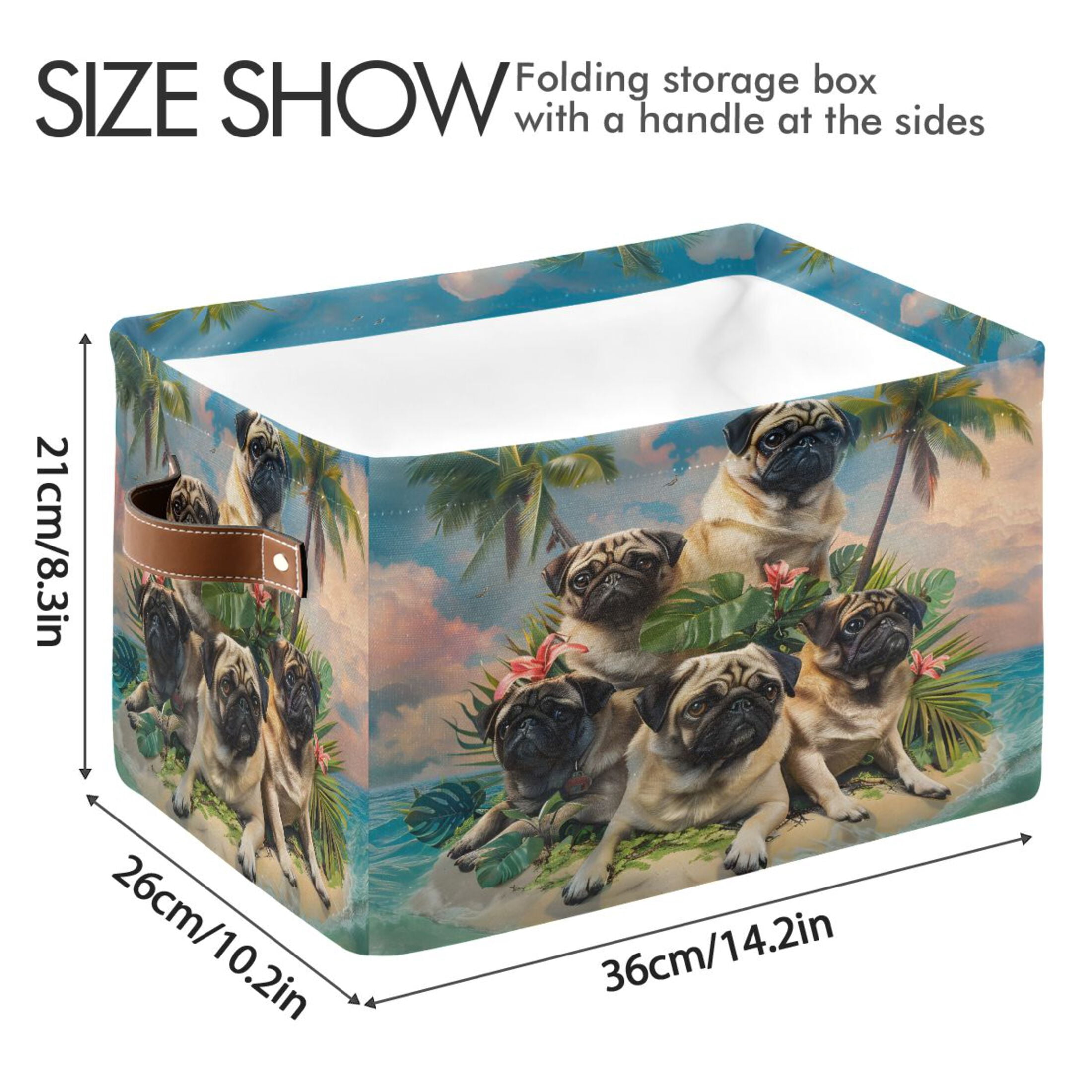 Ryvnso Pug Dog on Island Storage Basket Large Bin Foldable Boxes Toys Organizer 14.2x10.2x8.3in 2 PCs