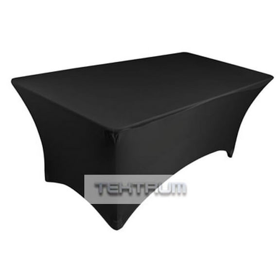 TEKTRUM 6 FT LONG RECTANGULAR STRETCH TABLECLOTH DJ JACKET COVER FOR TRADE SHOW - PREMIUM FABRIC  - BLACK COLOR