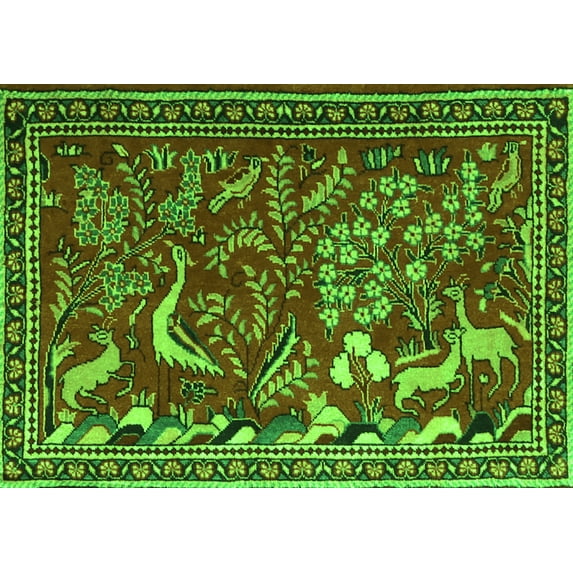Ahgly Company Indoor Rectangle Animal Green Traditional Area Rugs, 8' x 12'