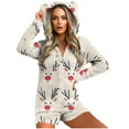 thumbnail image 3 of QATAINLAV Beige Womens Onesie Pajamas Christmas Graphic Long Sleeve Romper Cute Ear Hooded Fleece Short Jumpsuits Gifts for Mom, 3 of 8
