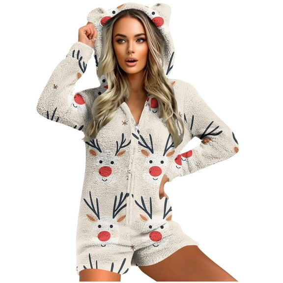 Women Christmas Printed Stand Up Collar Pocket Short Sleeved Top Shorts Home Wear Pajama Set
