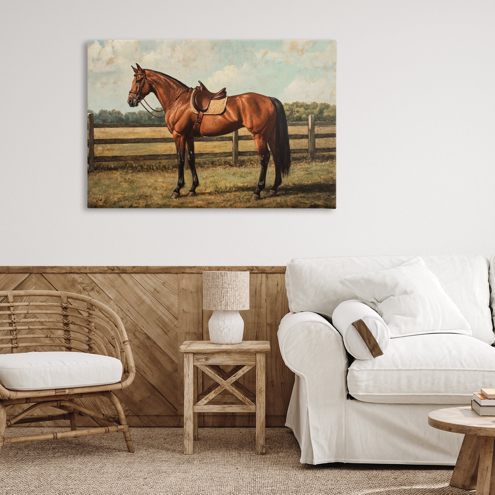 Stupell Industries Chocolate Stag Saddled in Pasture Canvas Wall Art, design by Petal Prints Design