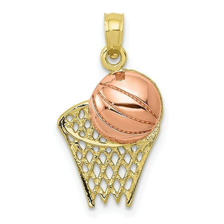 10k Two-tone Gold Basketball Hoop with Ball