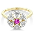 thumbnail image 2 of Gem Stone King 18K Yellow Gold Plated Silver Pink Sapphire and I Diamond Engagement Ring for Women | 0.13 Cttw | Round 3MM | Gemstone September Birthstone | Size 8, 2 of 2