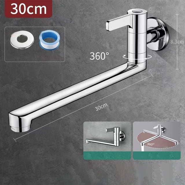 JINGT Balai Rotatif pour Évier Piscine Acier Inoxydable Robinet d'Eau Froide 30cm
