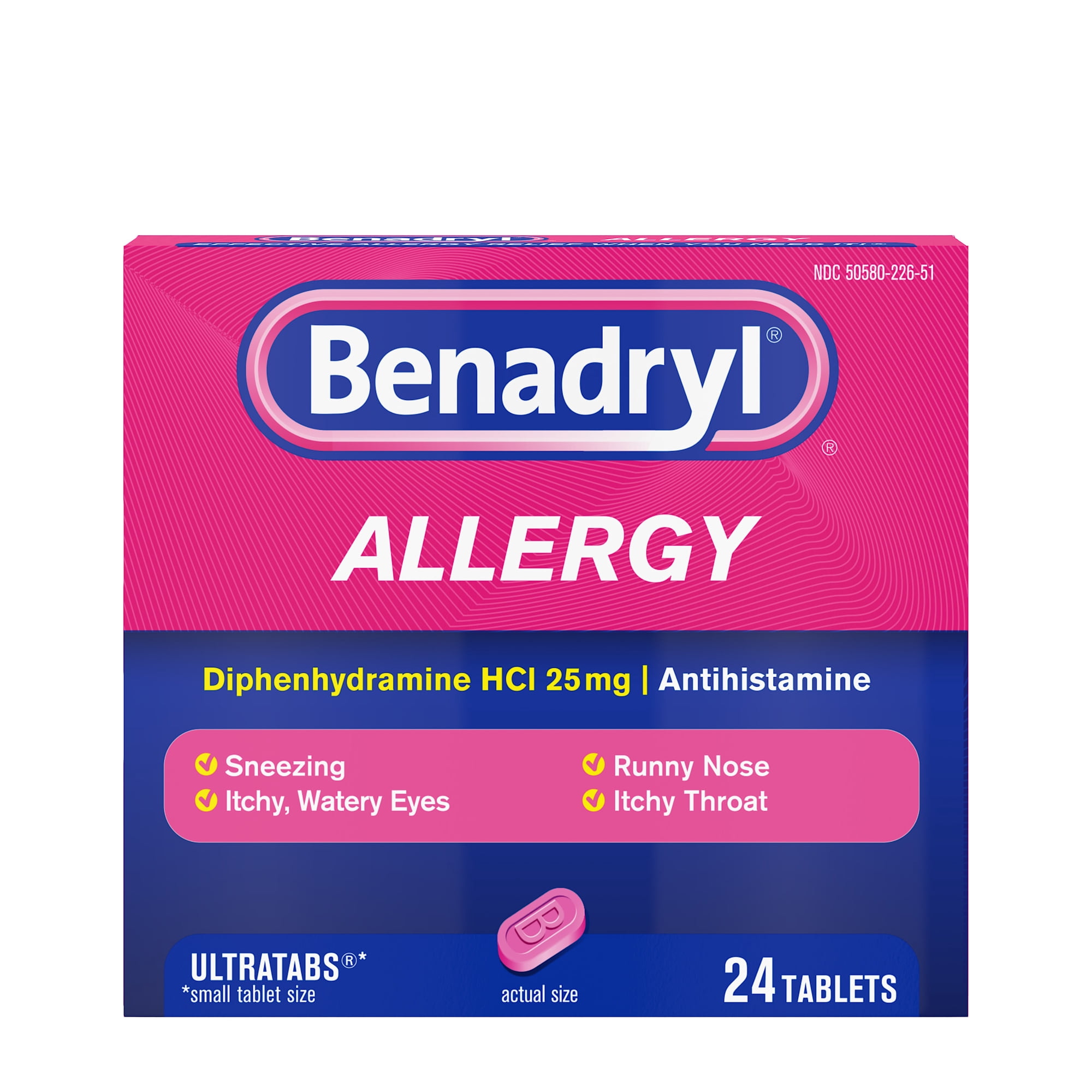 Benadryl Ultratabs Antihistamine Cold & Allergy Relief Tablets, 24 Count