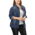 thumbnail image 2 of Women Plus Size Stitching Button Front Washed Denim Jacket Blue 2X, 2 of 5