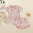 thumbnail image 2 of KPOPLK Toddler Baby Girls Summer Outfits Cute Ruffle Ribbed Short Sleeve T Shirts Tops Floral Shorts 2Pcs Sets(Pink_3,2-3 Years), 2 of 7