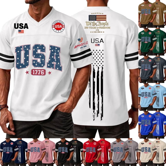 BRANROY 4th of July Shirts for Men V Neck - 250 Years of Freedom V Neck Athletic Jersey, Breathable Soccer Shirt for 4th of July, Gym, Running,Black L